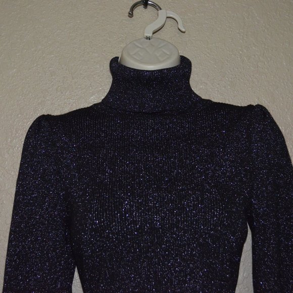 Sz XS A.L.C. Black Purple Metallic Shiny Puff Long Sleeve Turtleneck Sweater - Picture 4 of 8